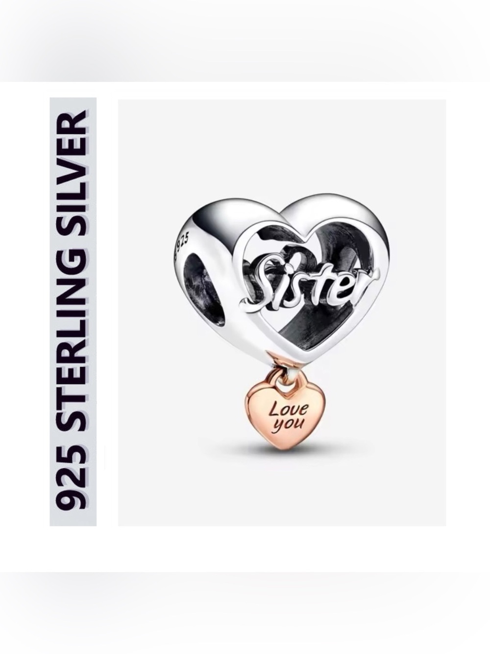 🌟🌟 S925 Sterling Silver Love You Sister Heart Charm